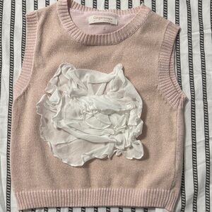 Gingersnaps Pink Sleeveless Sweater with White Floral Detail